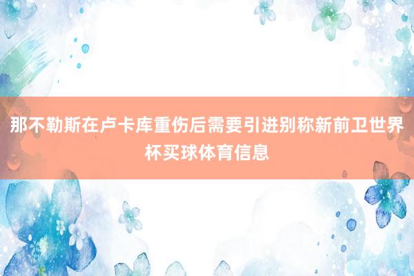那不勒斯在卢卡库重伤后需要引进别称新前卫世界杯买球体育信息